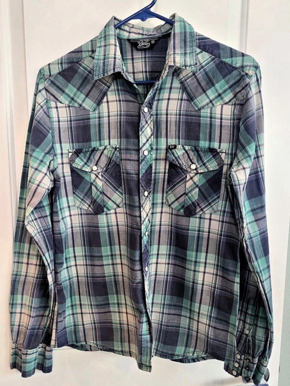 Salt Valley Heritage Plaid Button Down in Green & Blue Size Medium